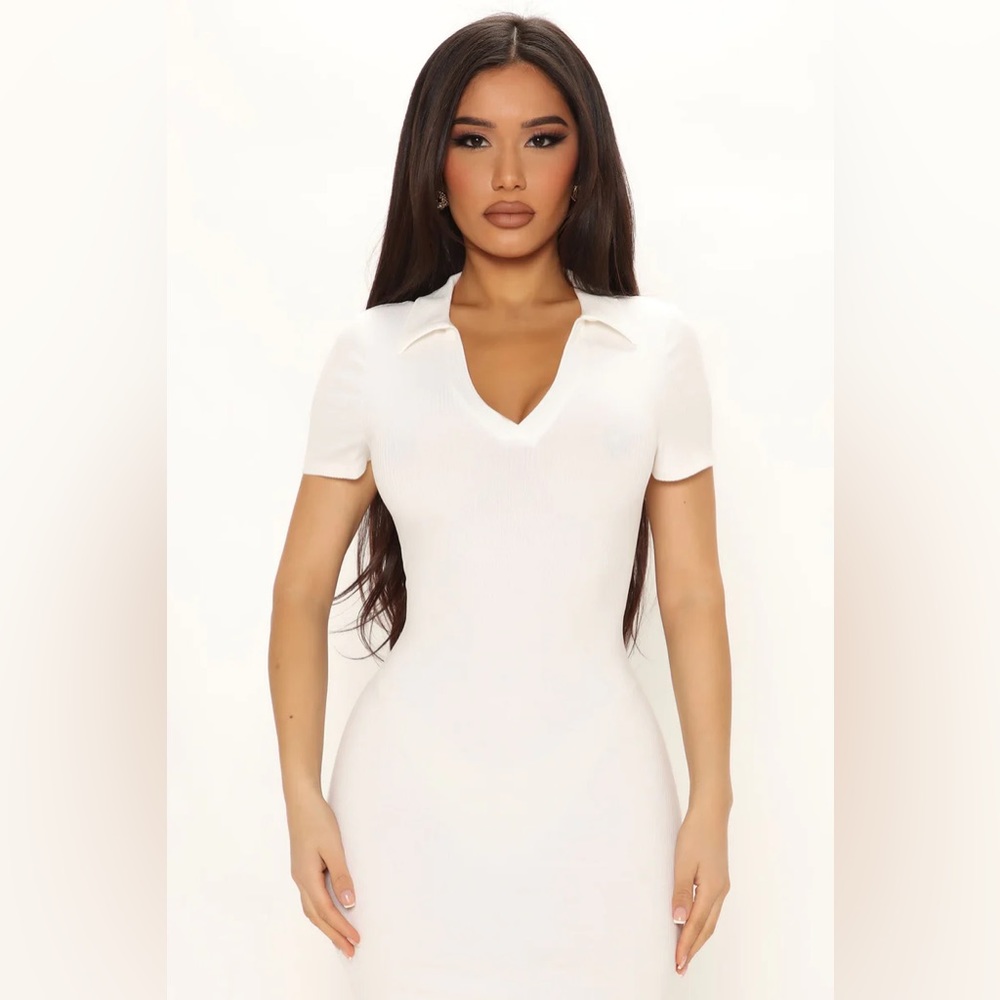 Collar mini ribbed dress nwt new medium white - Picture 1 of 5